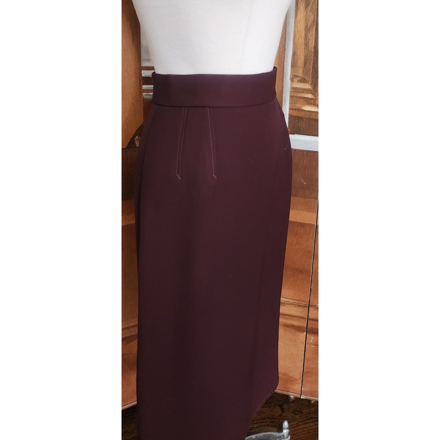 Vintage 1980s CHLOE Pencil Skirt Midi Oxblood Burgundy Red Wool Lagerfeld Era Marshall Fields
