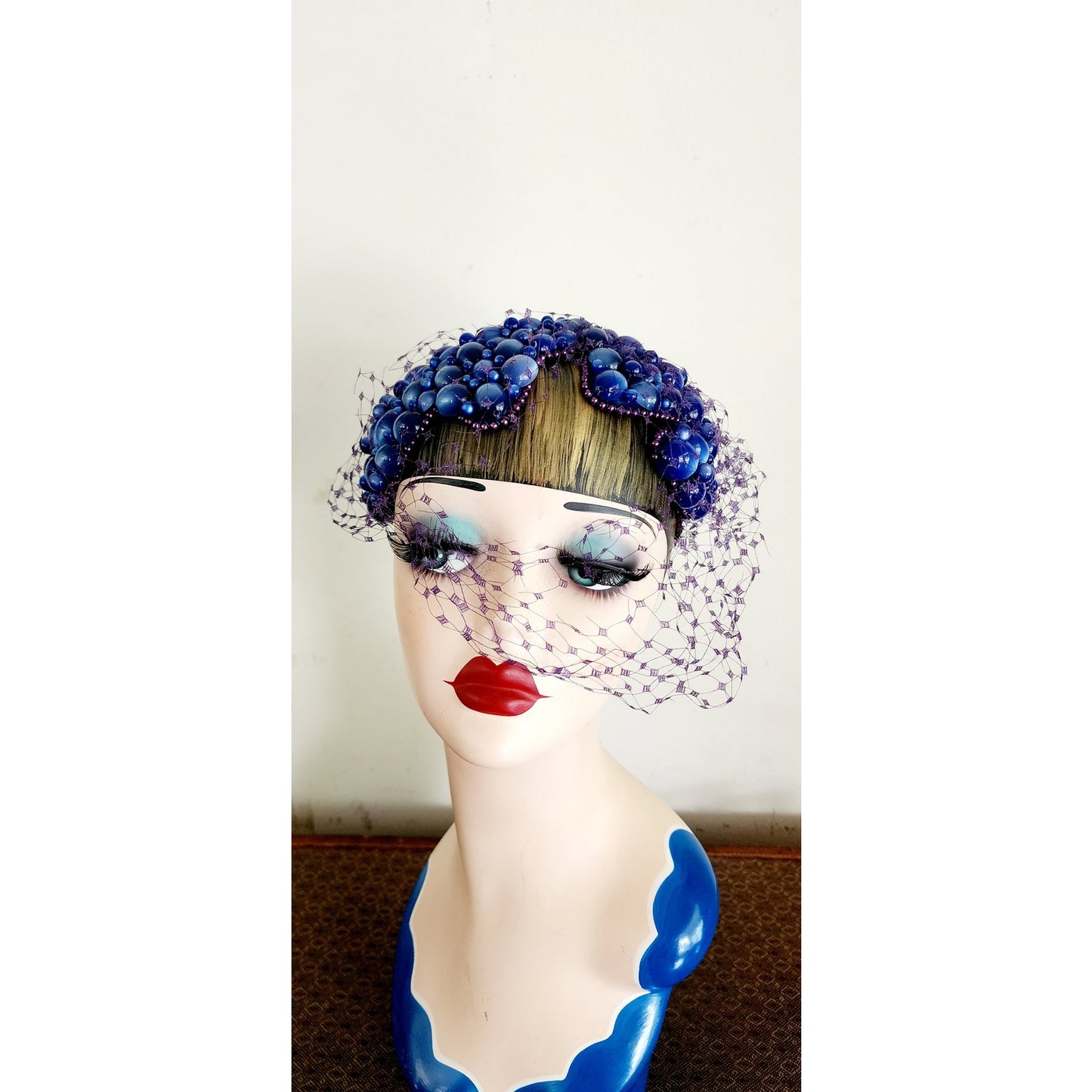 Vintage 50s Bes-Ben Hat Blue Moonstone Fascinator w/Veil