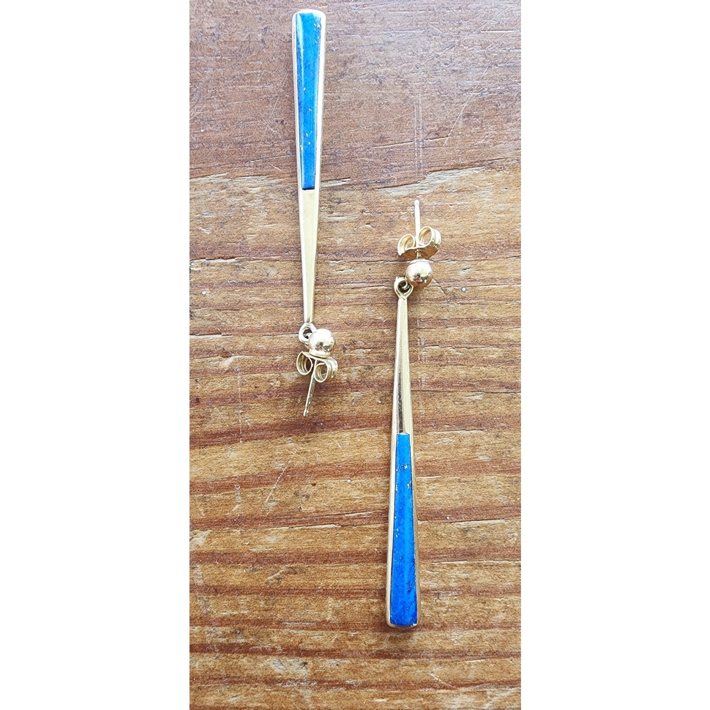 Vintage KBN 14K Gold Dangle Earrings w/Lapis Lazuli