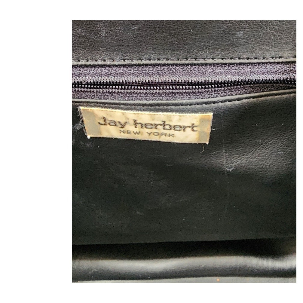 Vintage 80s Art Deco Purse Shoulder Bag / Clutch Navy Blue Leather Jay Herbert