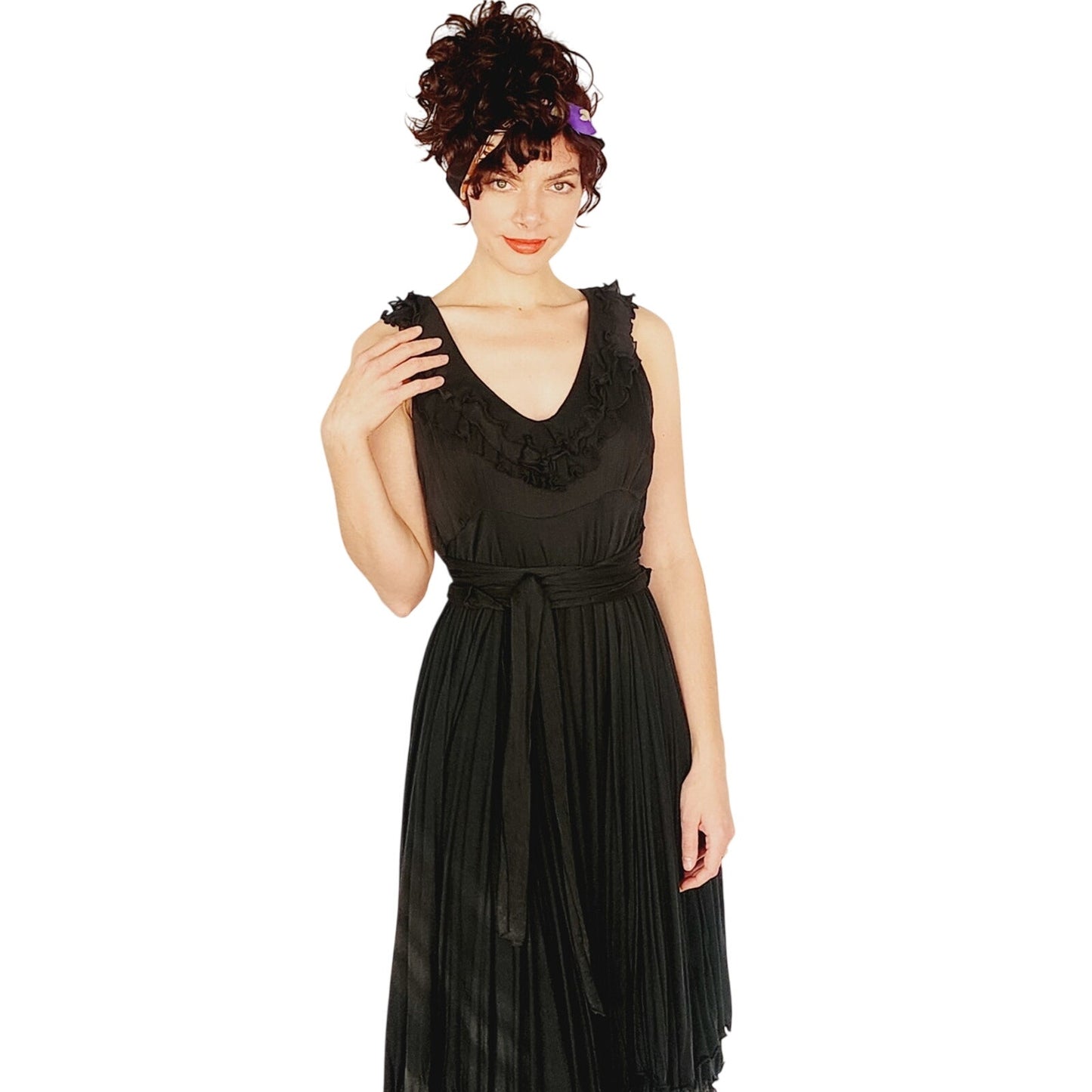 Vintage Y2K Etro Sun Dress Black Cotton w/ Asymmetrical Skirt Medium