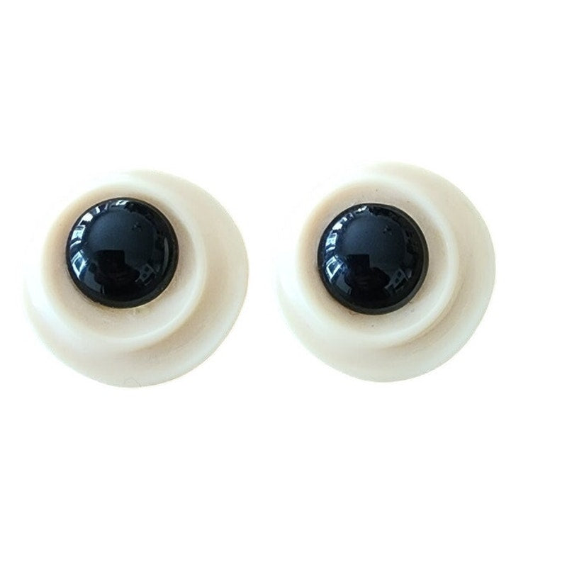 Vintage 60s Mod Button Earrings Cream Black Oversized Geometric Discs