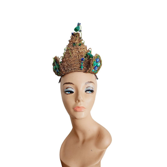 Vintage 50s Bes-Ben Hat Golden Pagoda Beaded Cone Style