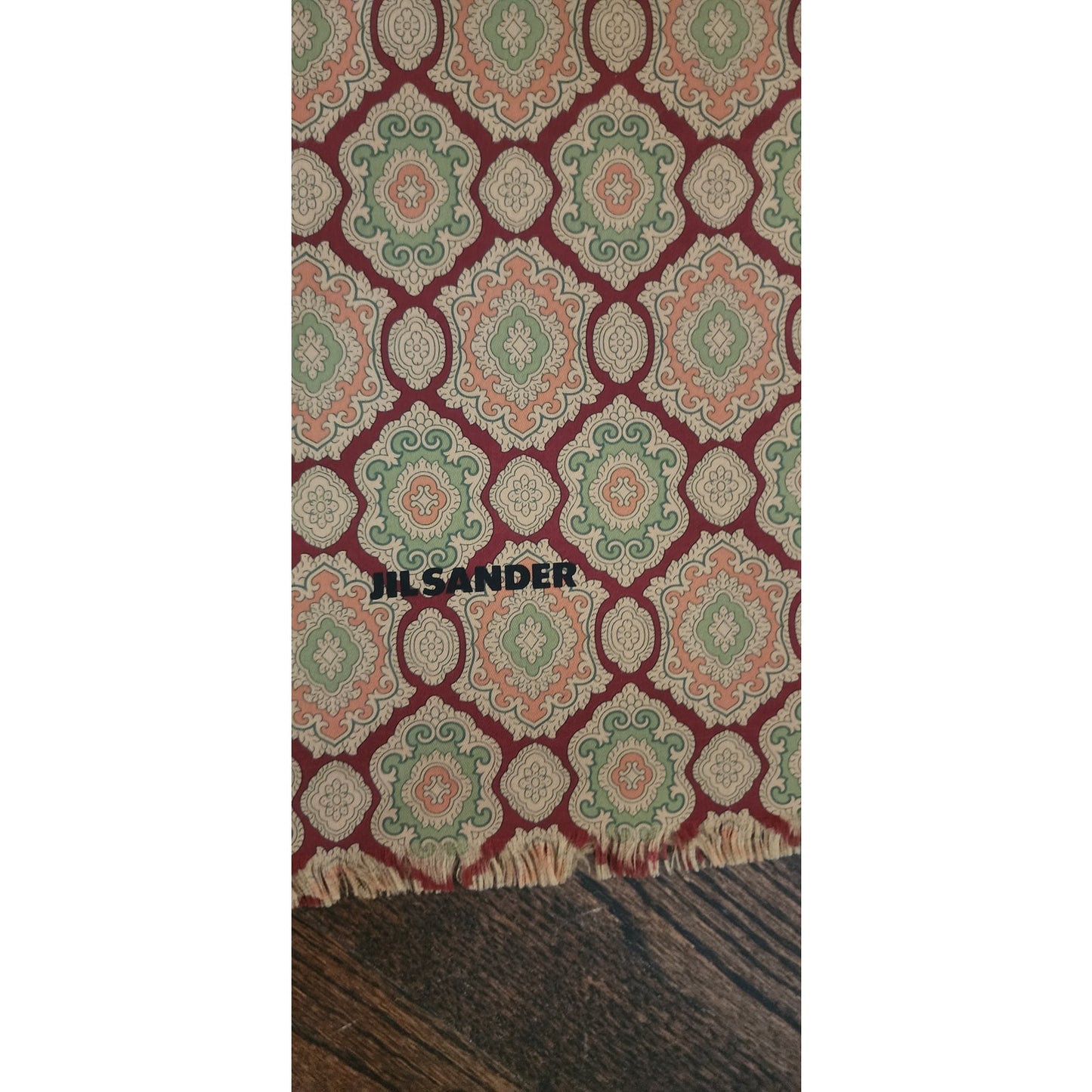 Vintage 1990s Jil Sander Scarf Brown Gold Silk Print Baroque Tessellation