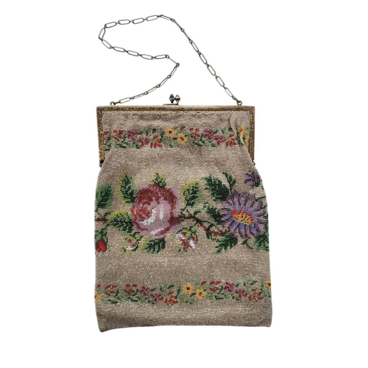 Antique 20s Beaded Bag Floral Pattern Art Nouveau