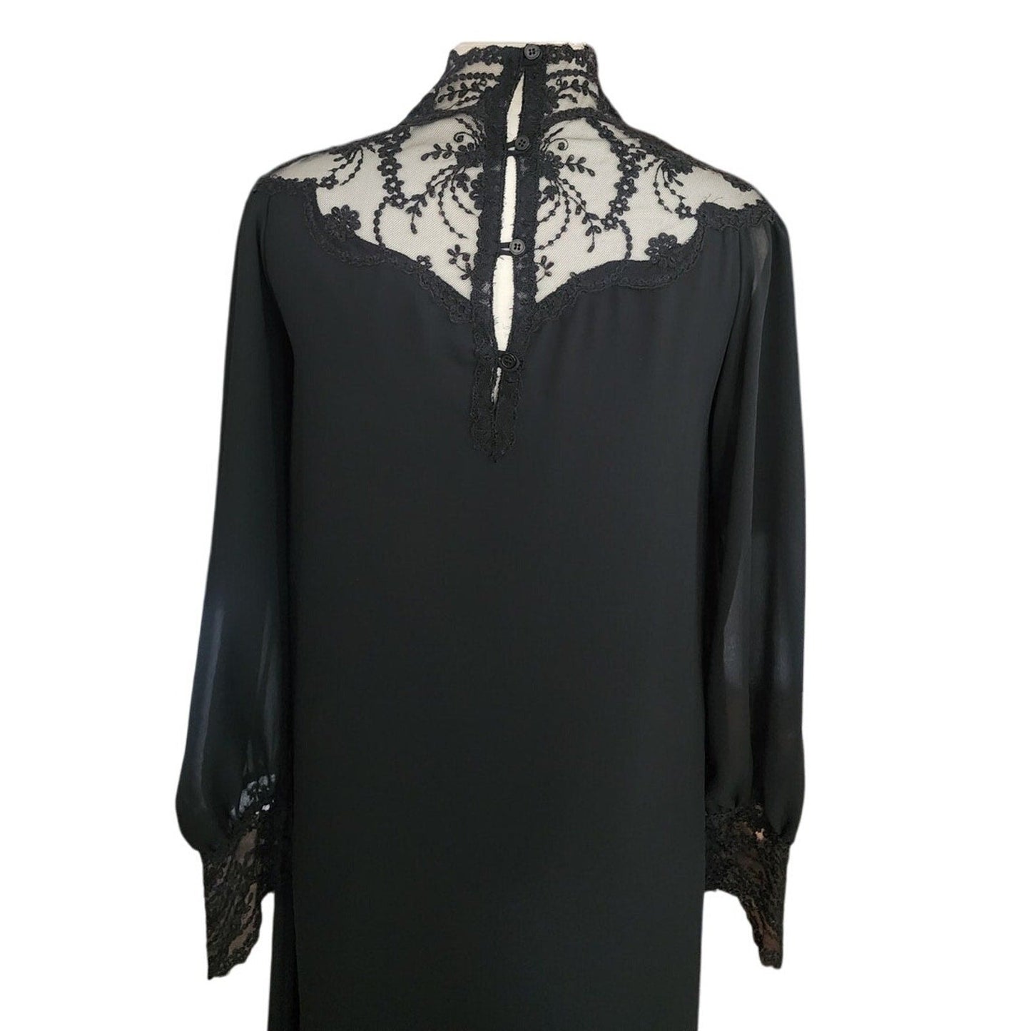 Vintage 1970s Giorgio Sant'Angelo Dress Black Silk Georgette & Lace