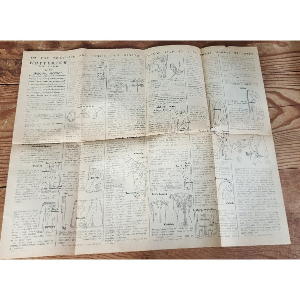 Vintage 40s Sewing Pattern: Womens Evening Jacket Butterick 1680