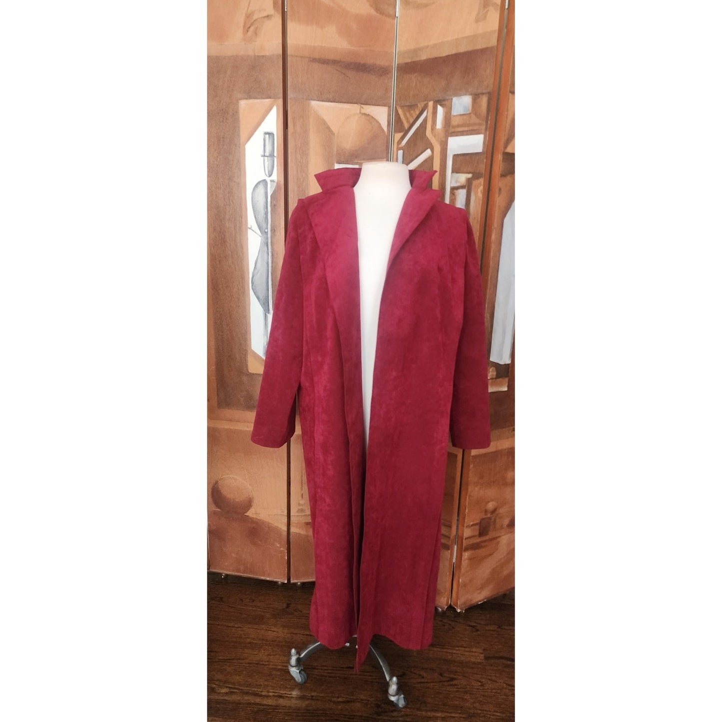 Vintage 1970s Pauline Trigère Ultrasuede Coat Burgundy Red Maxi Trench
