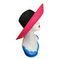 Vintage 1980s Kokin Hat Wide Brim Sun Straw Fuchsia Red Black Summer Oversized