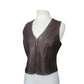 Vintage 1990s Brown Leather Vest Zip Front Karen Kane Vest Fitted Leather Minimalist