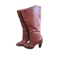 Vintage 1970s Knee Boots Brown Leather High Heels Circle S Size 7 Boho Style
