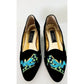 Vintage 90s Black Suede Pumps Green Shoes Embroidery J Renee 7.5
