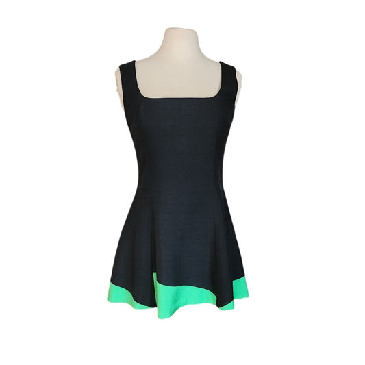 Vintage 90s Designer Summer Dress Raw Silk Black Green Victoria March Chicago