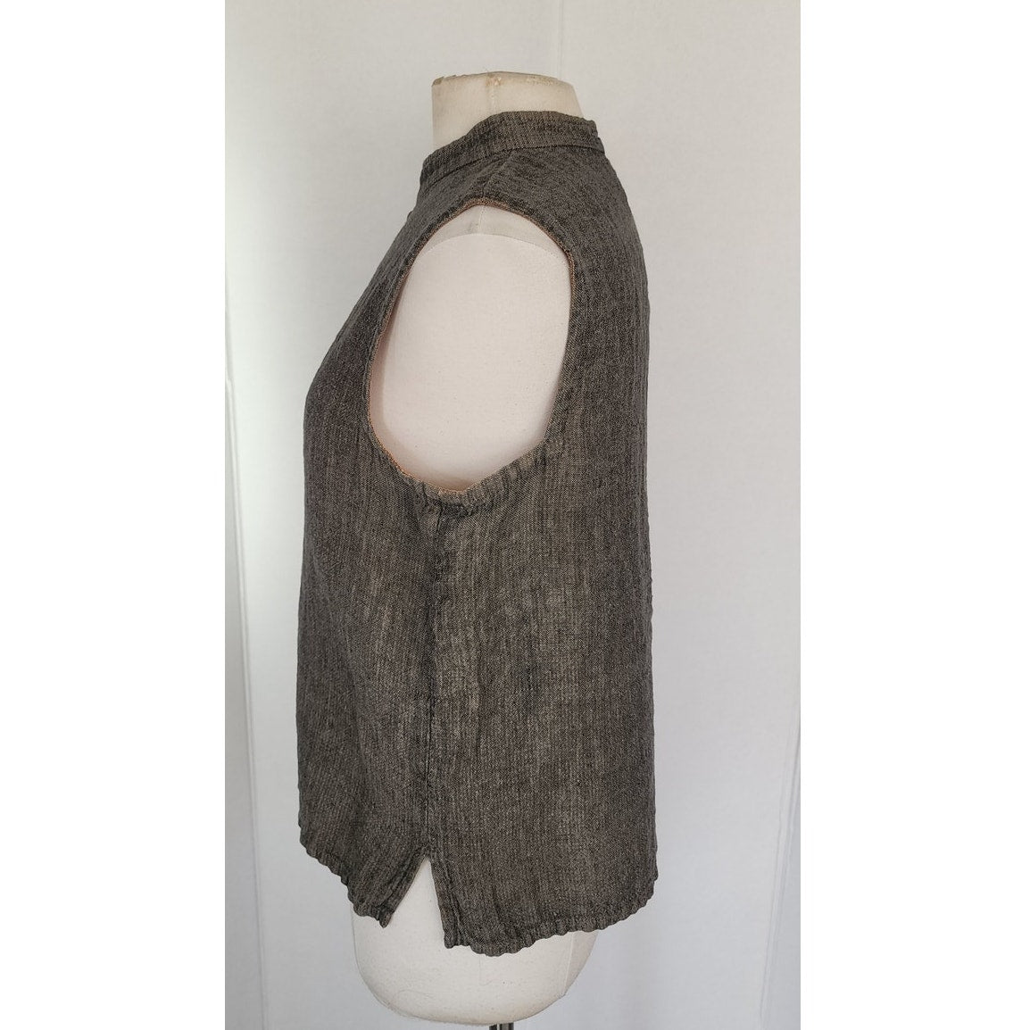 Vintage Eileen Fisher Linen Top Vest Brown Gray / L