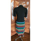 Vintage 70s St John Knit Dress + Bolero Jacket Set Black w/Rainbow Stripe