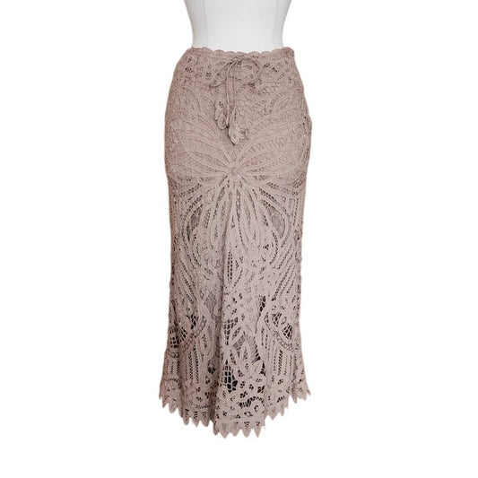 Vintage Y2K Beige Lace Maxi Skirt Boho Chine Collection / S