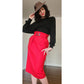 Vintage 1980s Red Wool Knee Skirt Guy Laroche Boutique Paperbag Waist + Belt