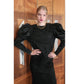 Vintage 80s GALAN0S Couture Dress Black Lace Evening Gown Sculpted Puffed Shoulders