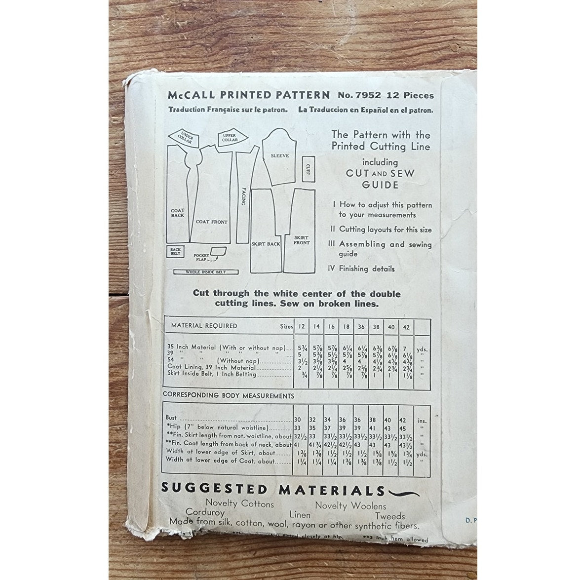 Vintage 30s Sewing Pattern: Ladies Two-Piece Suit McCall 7952 Bust 32