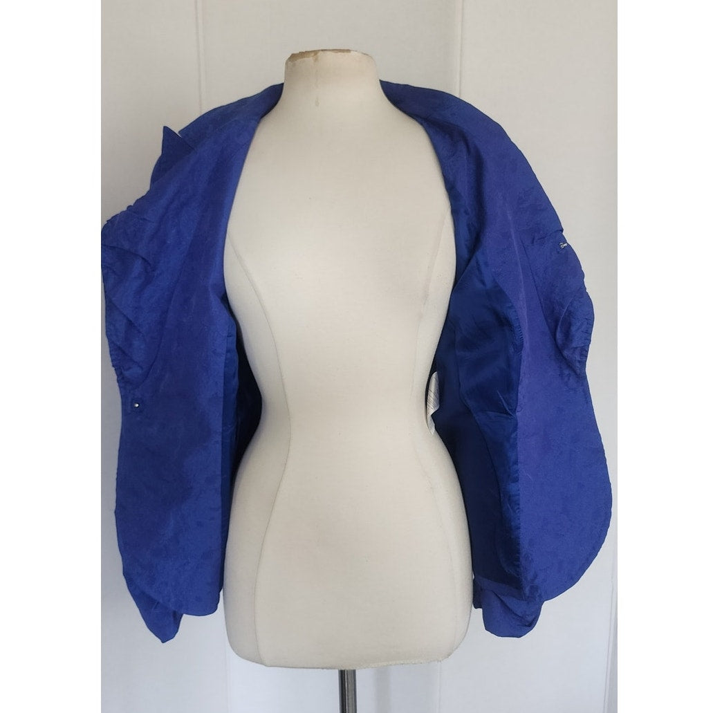 Vintage Escada Blue Blazer Printed Silk w/Agate Stone Button / L