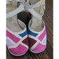 Vintage 1970s 80s Shoes Patchwork Suede Sandals Wedge Heel Pink Purple Blue 6