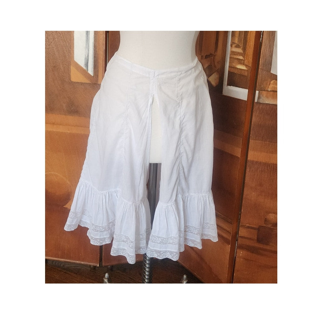 Antique White Cotton Bloomers Underwear Pantaloons Open Crotch Lace Trim