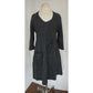 Cynthia Ashby Striped Linen Dress Dark Gray Long Sleeves Pockets