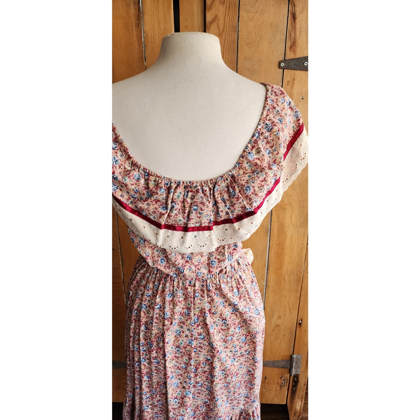 Vintage 70s Prairie Dress by Young Edwardian, Off the Shoulder, Floral Print Cotton