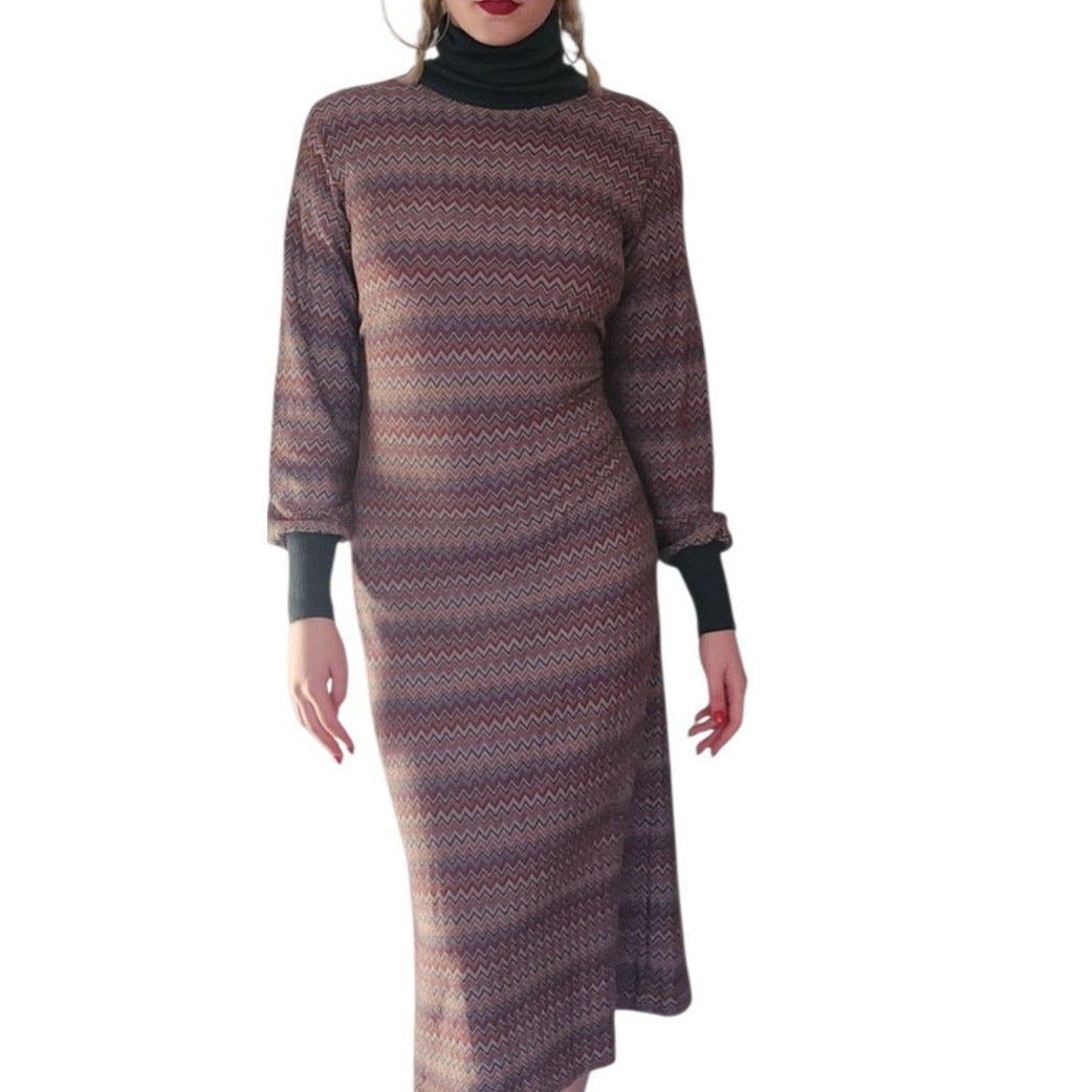 Vintage 1970s Missoni Dress Zigzag Knit Turtleneck Saks Fifth Avenue