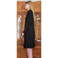 Vintage 1980s Galanos Dress Black Silk Crepe Mock Neck Pintuck Skirt Ruffle Hem
