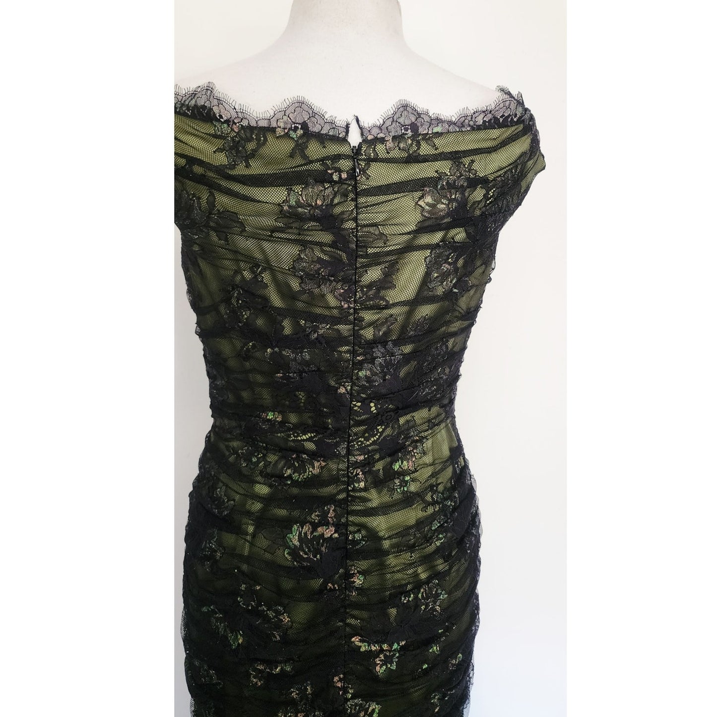 Vintage 2000s M for Missoni Evening Dress Green Black Lace Off the Shoulder / M