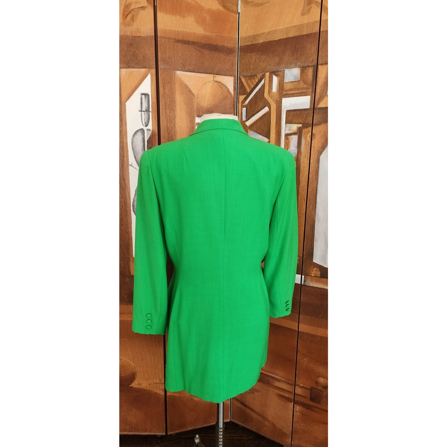 Vintage 90s DKNY Women's Green Single Button Blazer Jacket