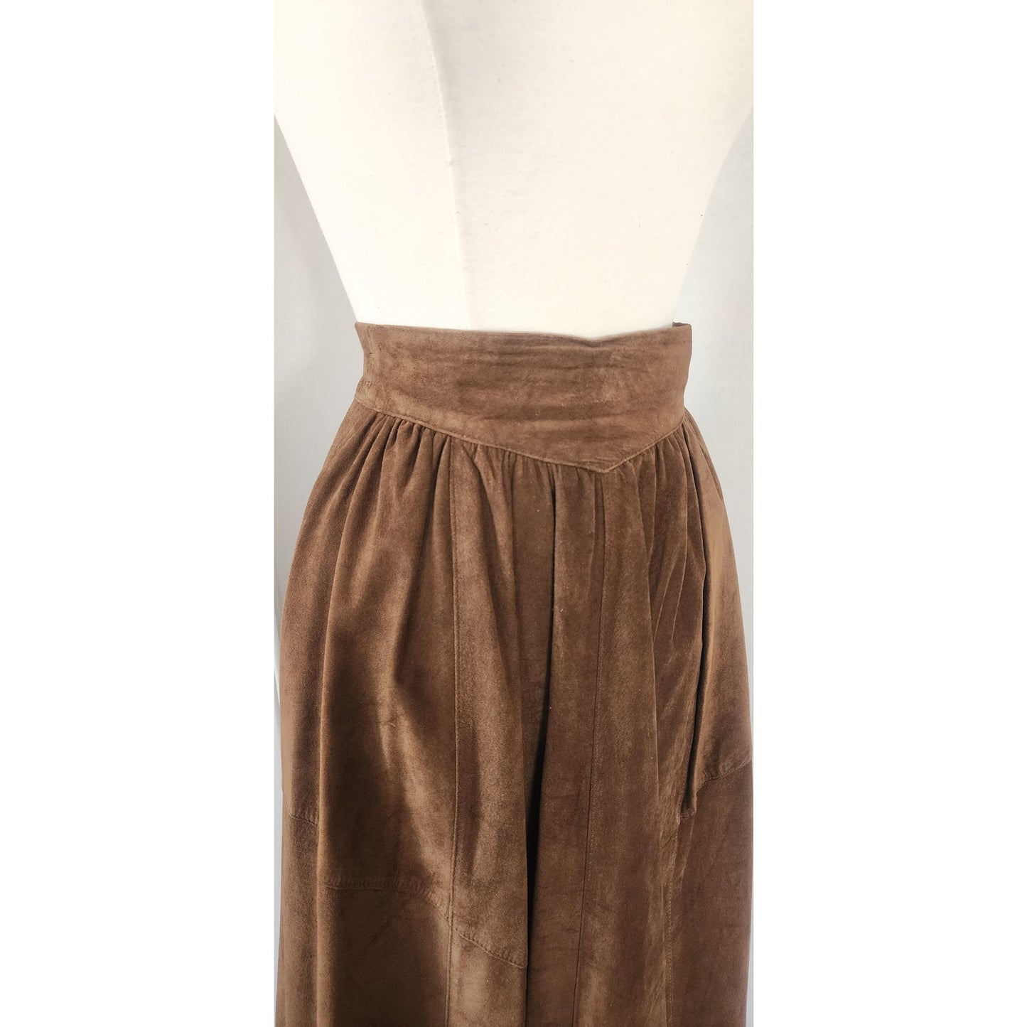 Vintage 70s Midi Skirt in Brown Suede Pia Rucci Large