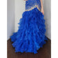 Morilee Strapless Blue Evening Dress Mermaid Ruffled Skirt Beaded Torso