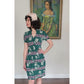 Vintage 40s Rayon Dress Green Pink Novelty Print Ancient Greek Greece Classical Art