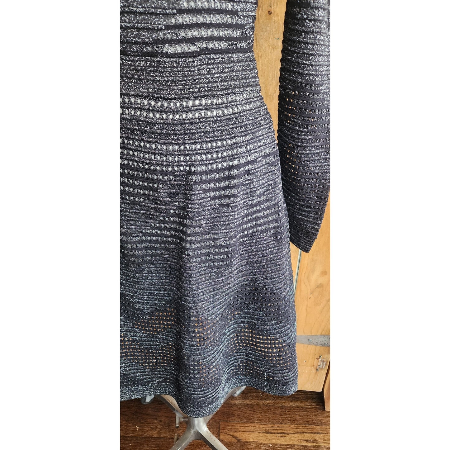 Vintage MISSONI Knit Dress Metallic Black Midi Length Stretchy / S-M