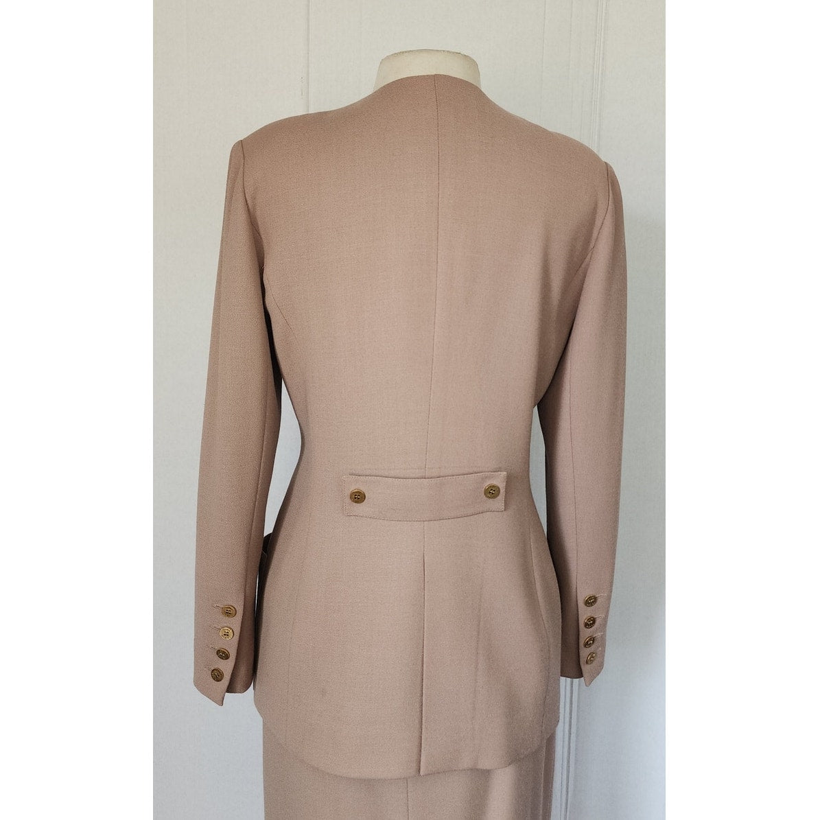 Vintage 90s Sonia Rykiel Skirt Suit Beige Wool / M