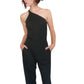 Vintage 1970s Genny by Gianni Versace Jumpsuit Asymmetric Black Rayon One Shoulder Snakeskin Trim Small