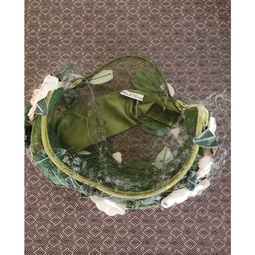 Vintage 50s Flower Hat Green Beige by Paulette Paris