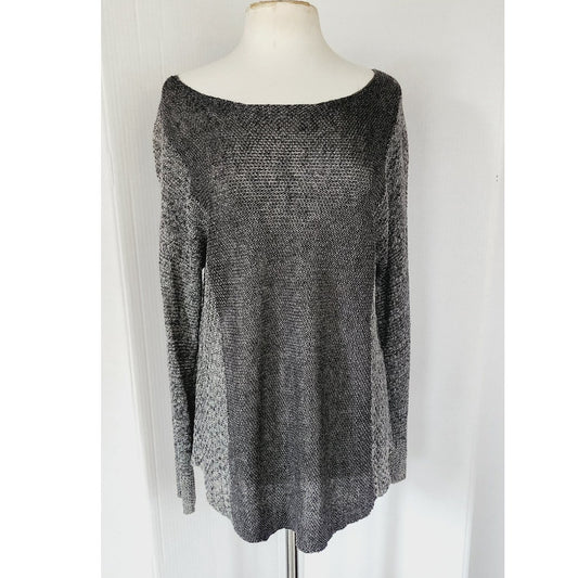 Eileen Fisher Sweater Tunic Gray Mesh Linen Top