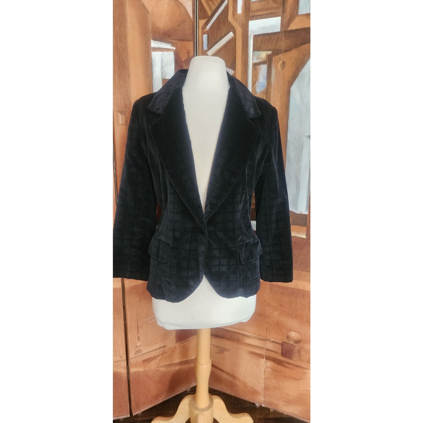 Vintage 1970s Black Velvet Blazer Fitted Jacket Gino Rossi / Small