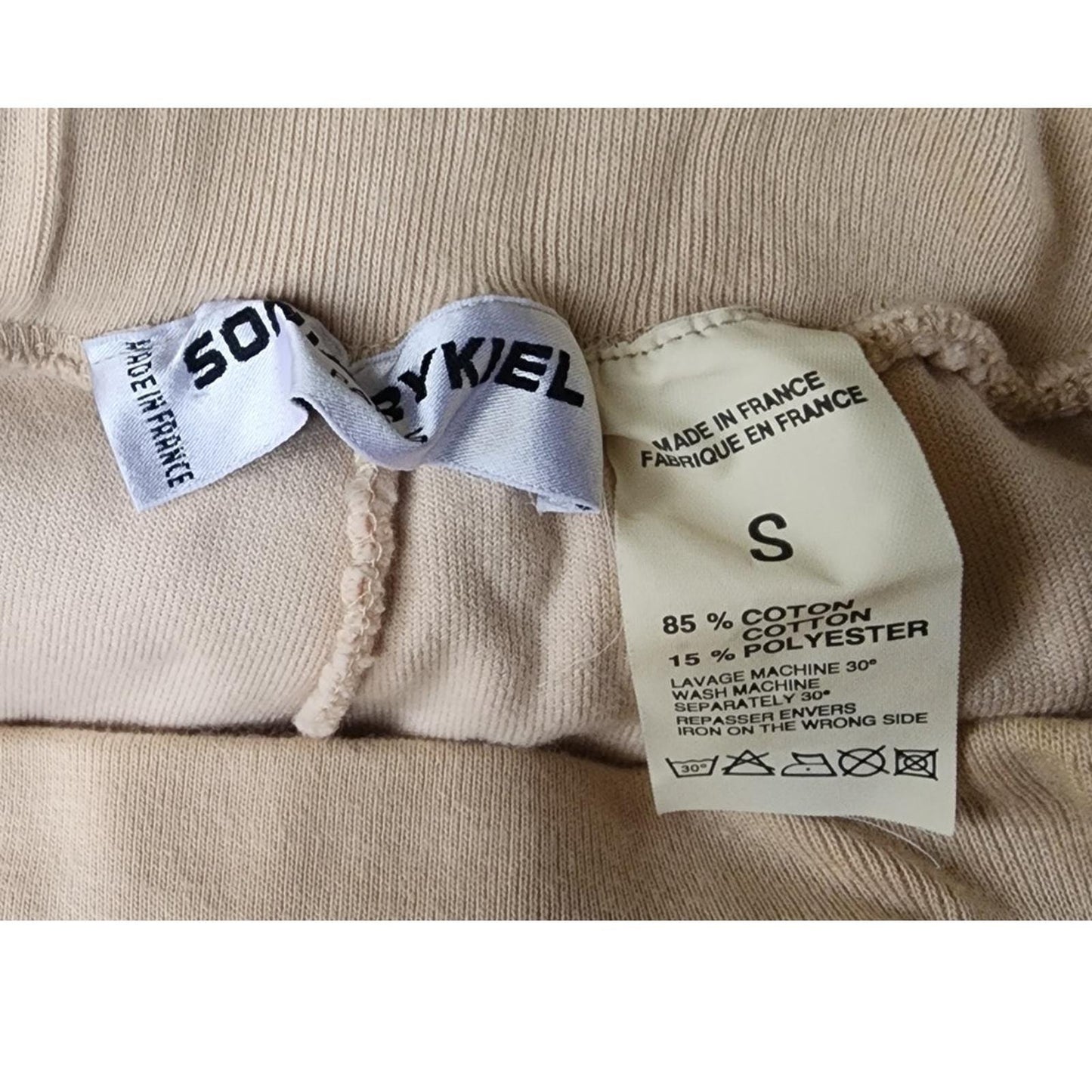 Vintage 1990s Sonia Rykiel Track Suit Beige Velour Gold Logo Buttons Top Pants