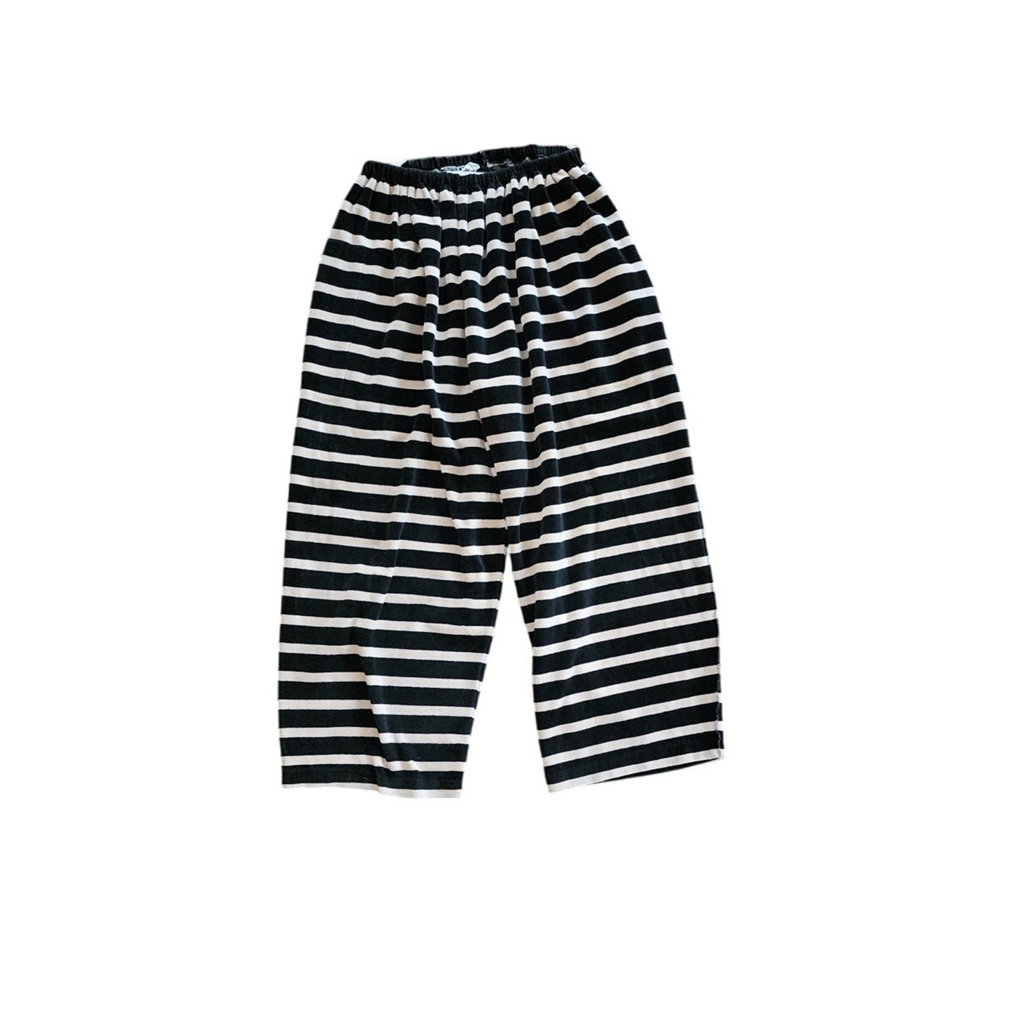 Vintage 80s Sonia Rykiel Pants Black w/Cream Stripes Velour Elastic Waist