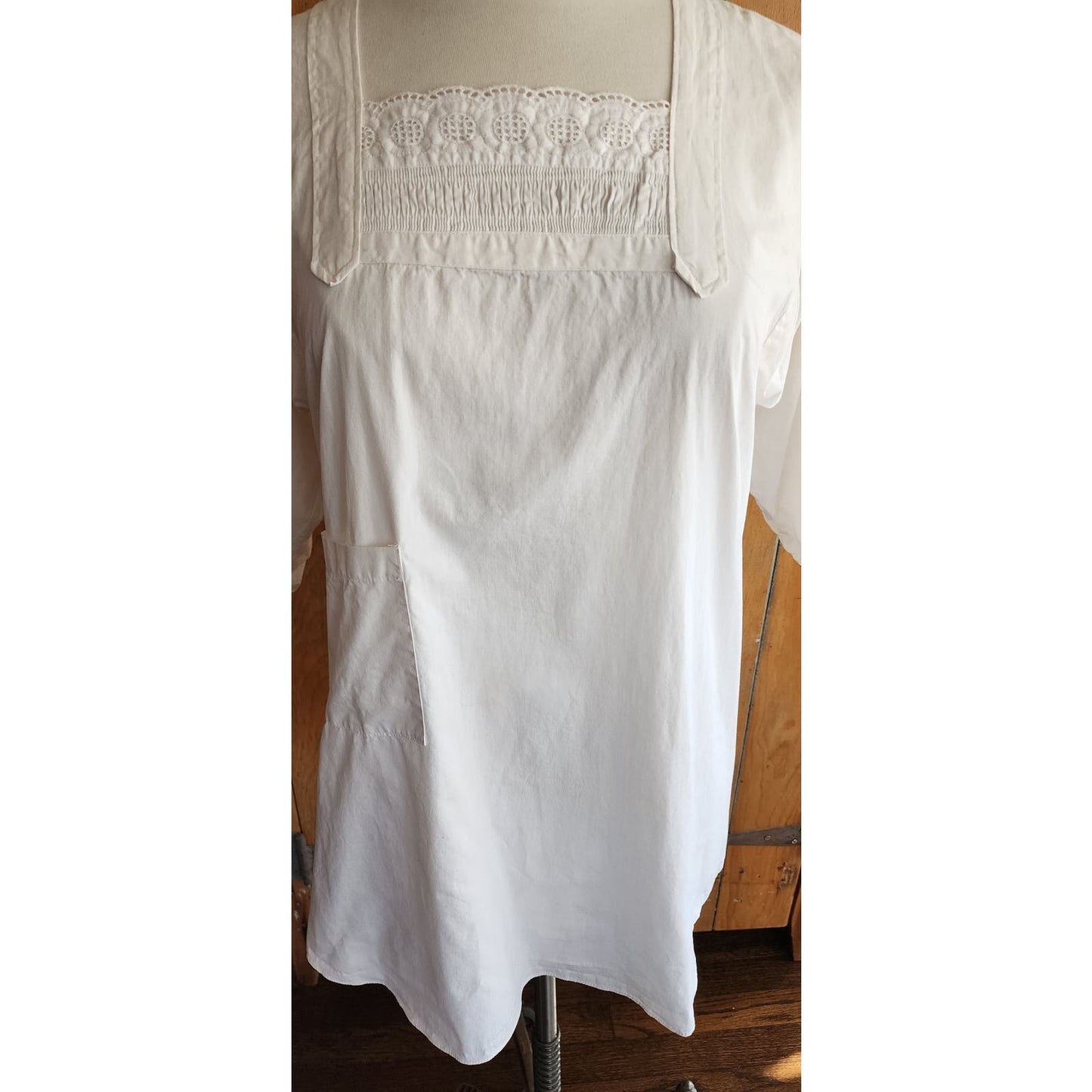 Vintage 70s Smock Tunic Top Embroidered White Cotton Fashion Mart Japan