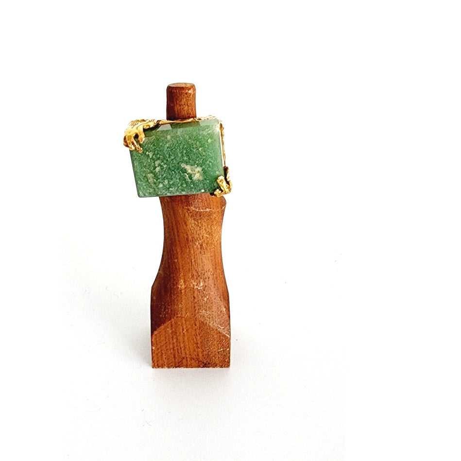 Vintage Yves Saint Laurent Arty Ring Green Aventurine Stone Chunky Gold Base