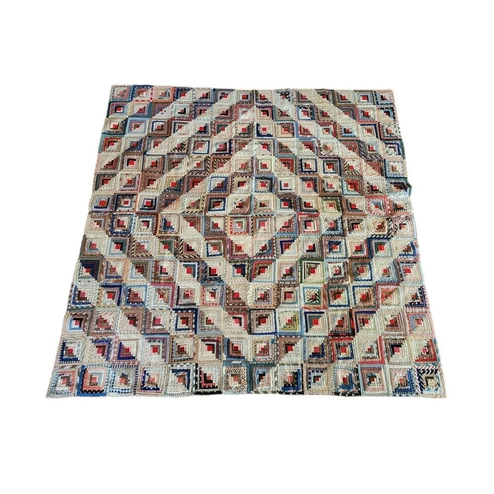 Antique Civil War Quilt Barn Raising Log Cabin Concentric Diamonds
