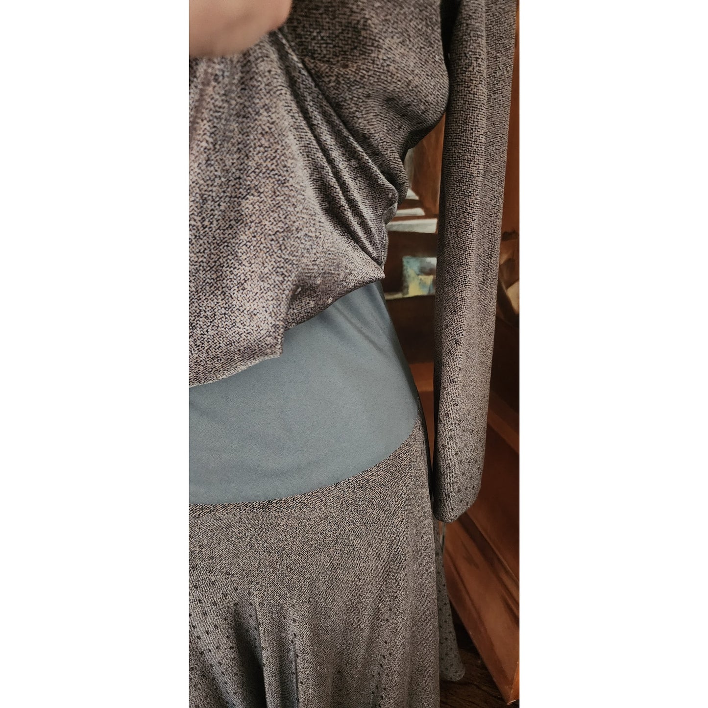 Vintage 1980s Giorgio Armani Dress Gray Silk Abstract Print Midi Long Sleeve