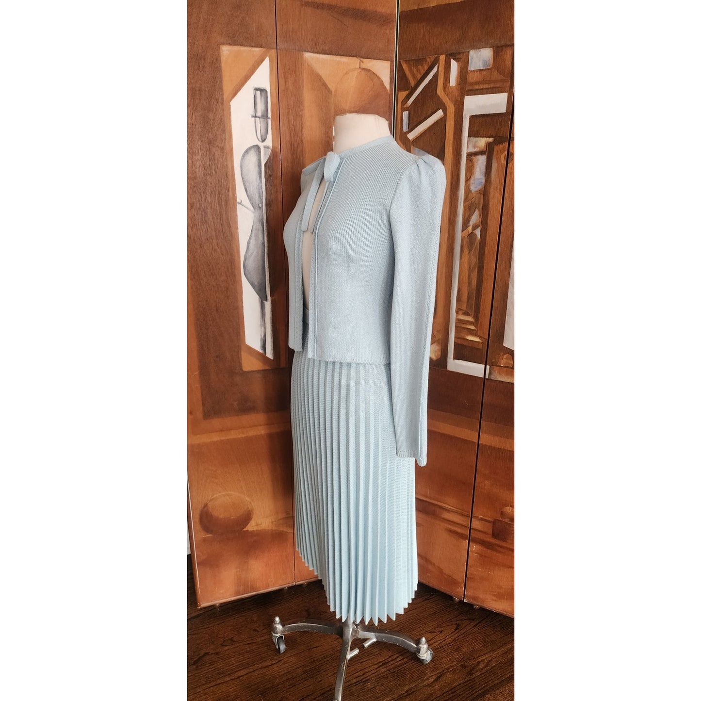 Vintage 70s St John Santana Knit Suit Baby Blue w/Blouse RARE