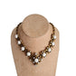 1960s Choker Necklace White Milk Glass & Gold Baroque Style
