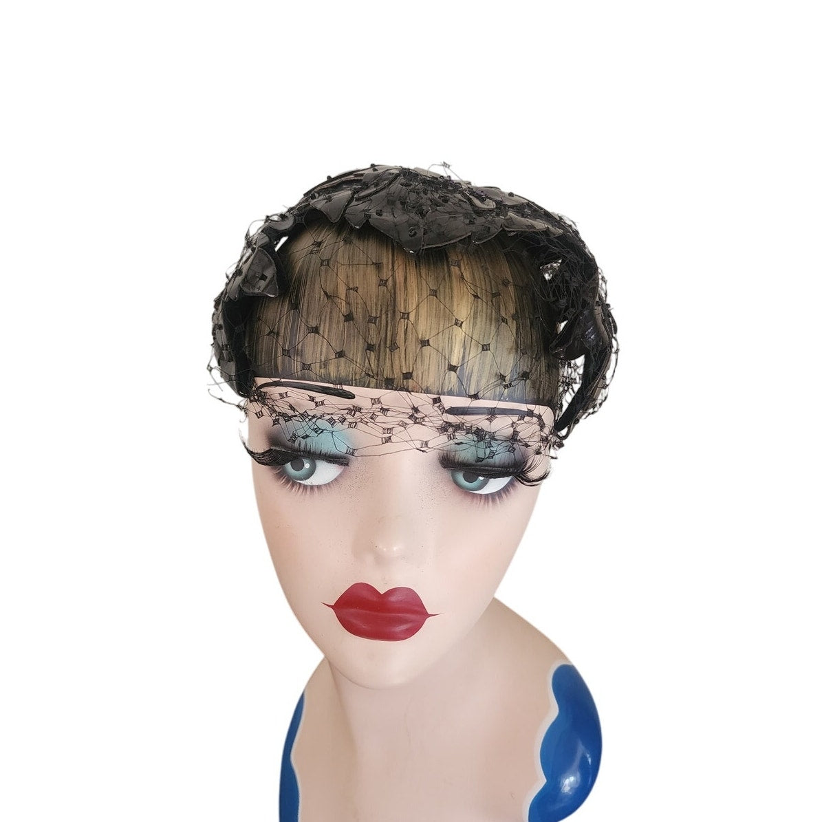 Vintage 50s Bes-Ben Hat Eggshell Style Black Leather Petals